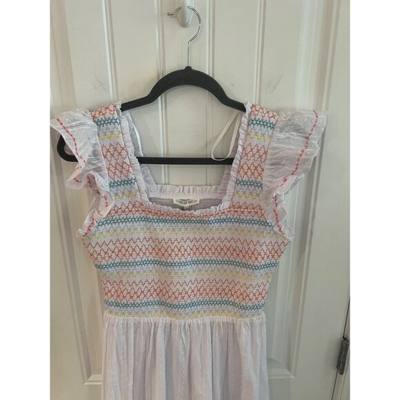 Feel The Roses White Smocked Multicolor Embroidery Midi Dress Sz‎ Small NWT - Picture 3 of 5